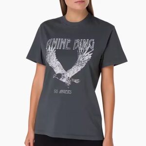 Anine Bing Charcoal Tee with White Eagle Graphic